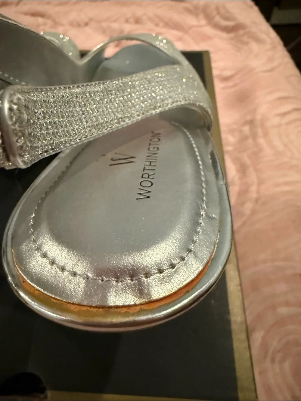 Worthington Silver Glitter Slingback Peep Toe Heels